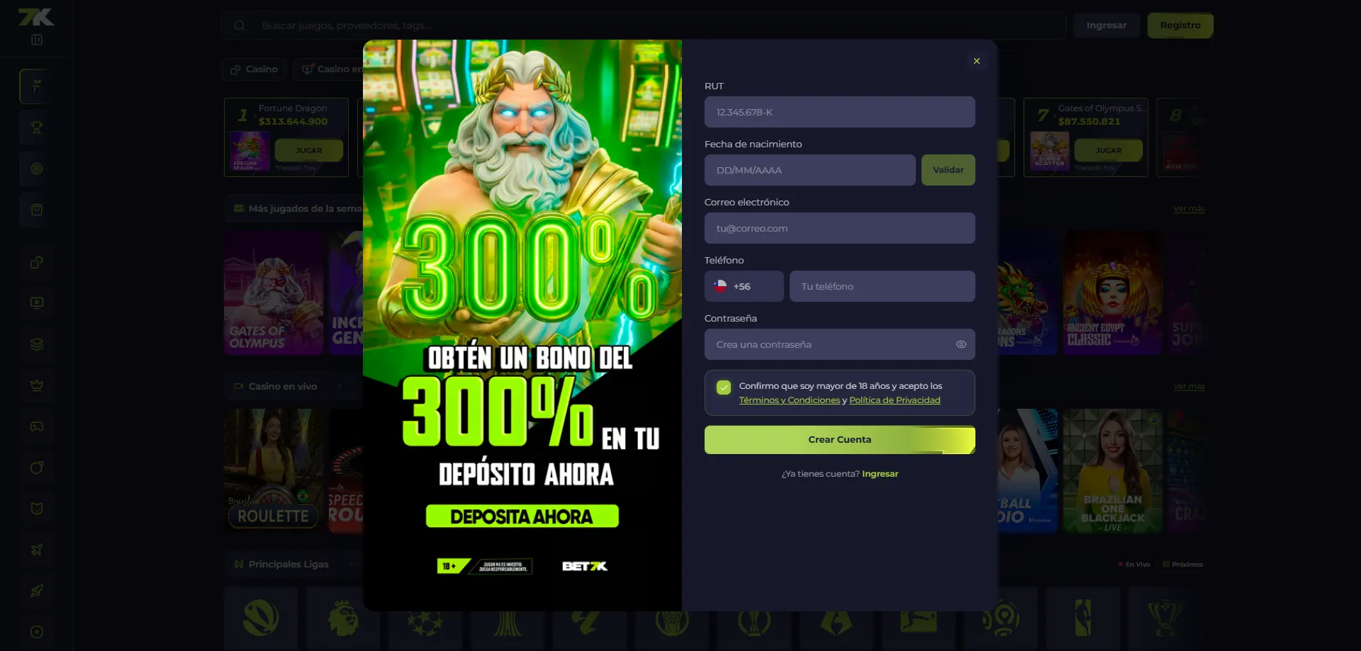 Registro en Bet7k Casino — crea tu cuenta paso a paso