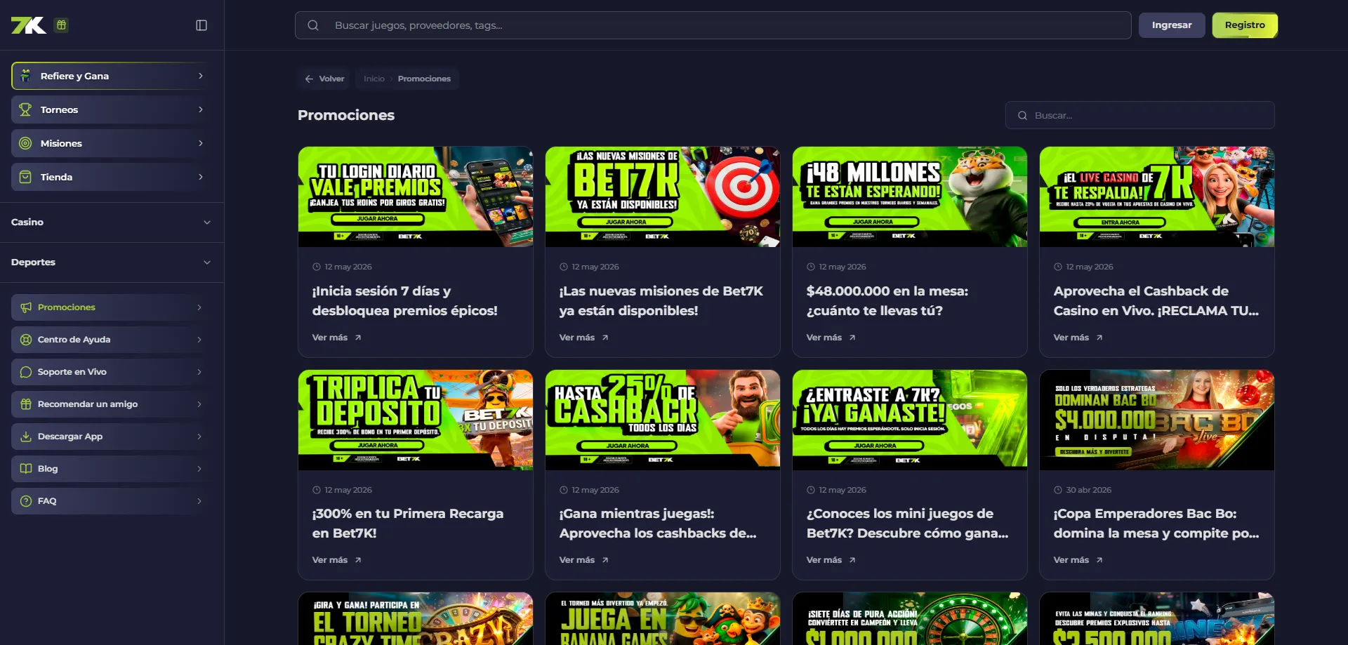 Promociones y bono cashback en Bet7k Casino Chile